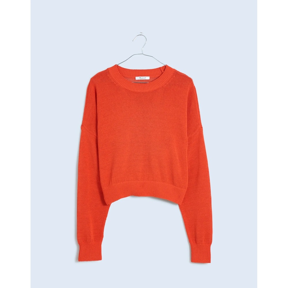 Madewell Women's Loose-Knit Crewneck Relaxed Sweater Cropped Orange XS